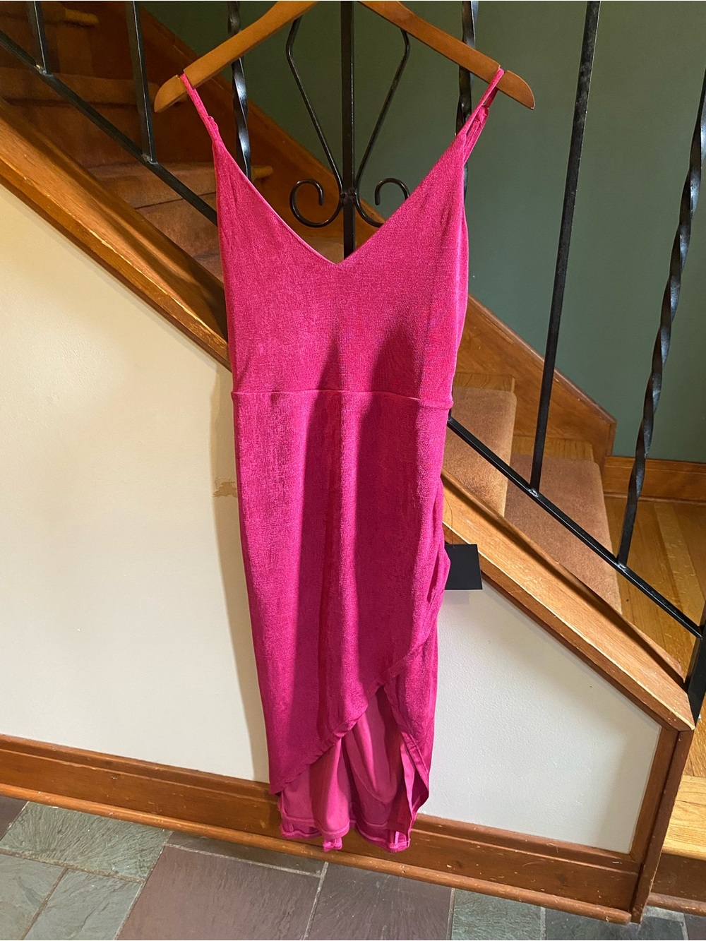 Lulu's Deep Pink Spaghetti Strap Midi Dress